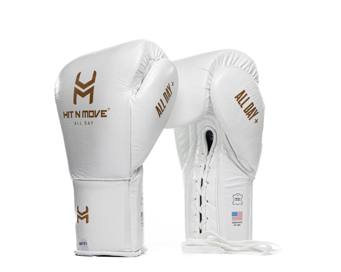 Hit N Move - 1.5 lbs (24 Oz) Conditioning Gloves (Lace Up) White