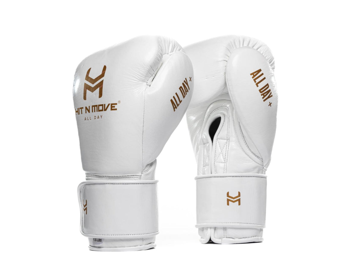 Hit N Move - 1.5 lbs (24 Oz) Conditioning Gloves (Hook and Loop) White