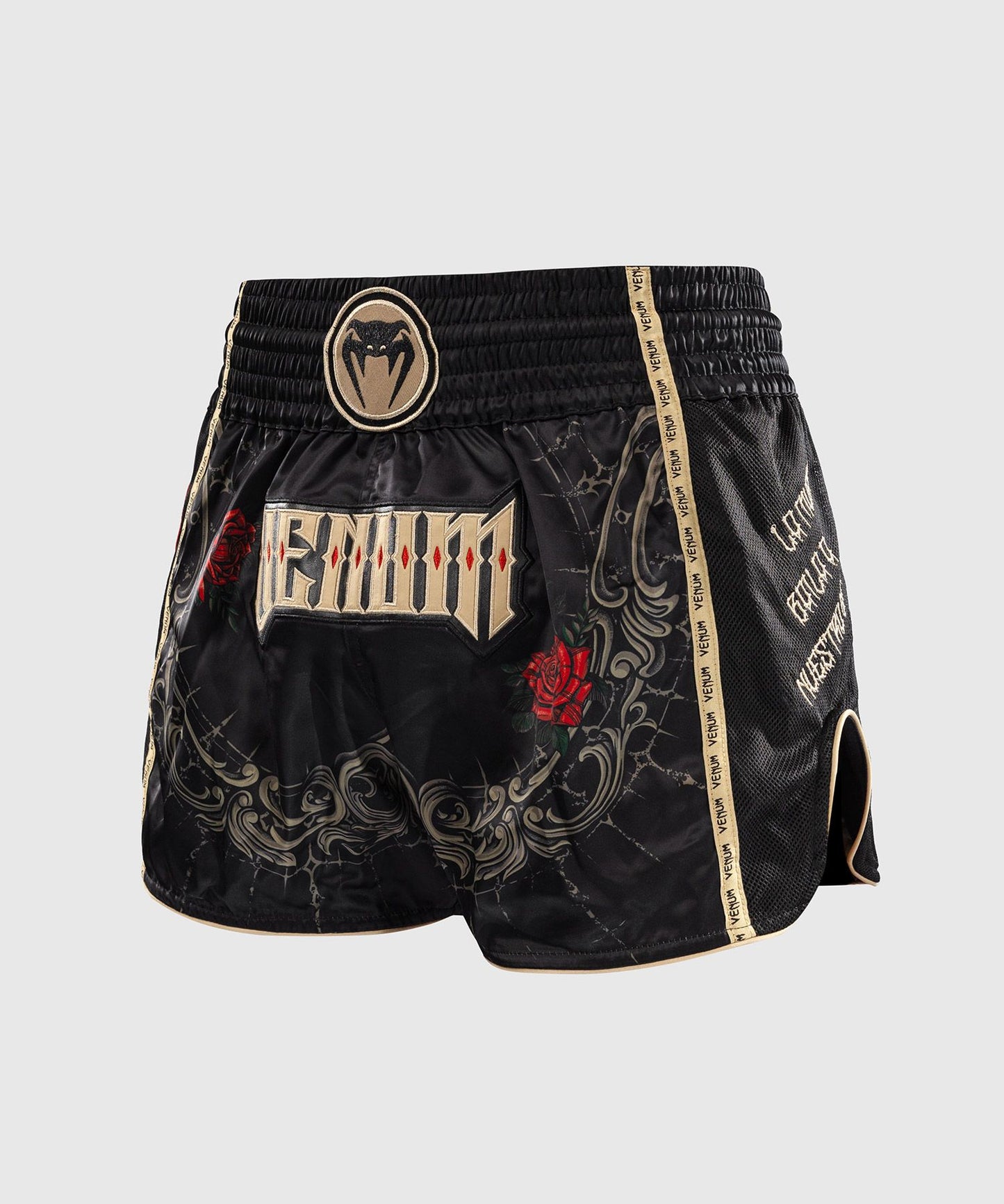 VENUM SANTA MUERTE 5.0 MUAY THAI SHORTS - DEEP BLACK/GOLD